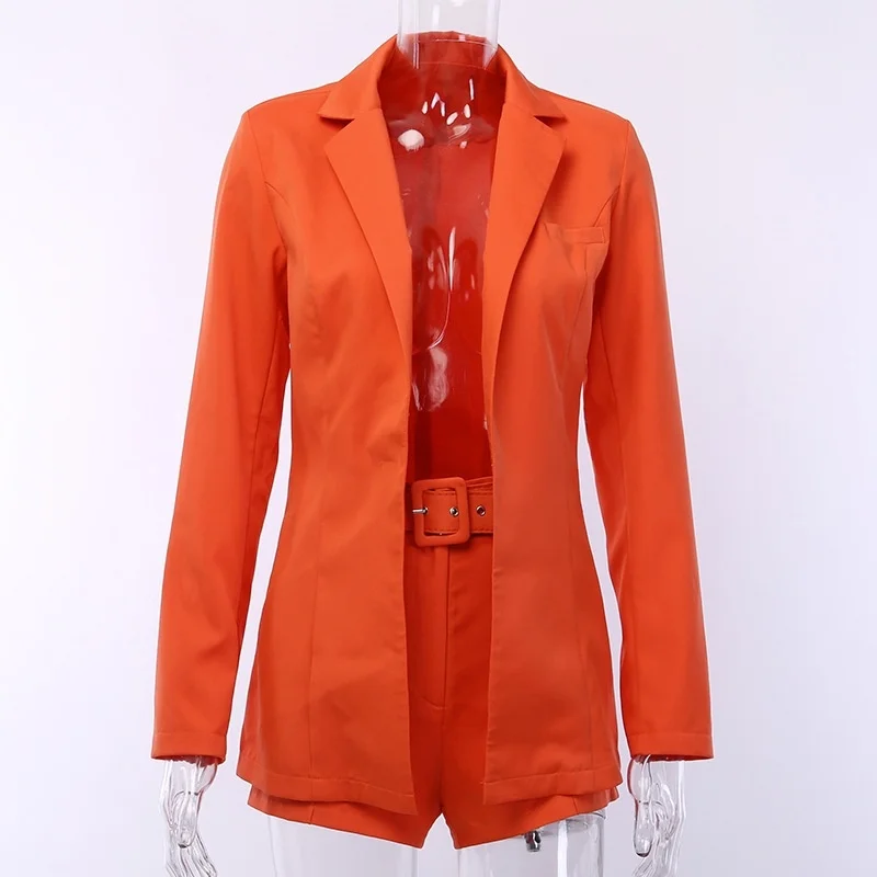 

Street girl's dress color cardigan long sleeve suit jacket shorts two piece suit female