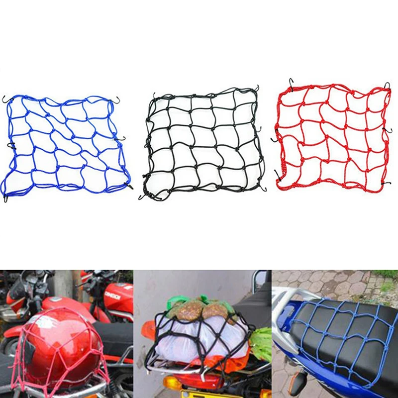

3 colors Motorcycle 6 Hooks Bungee Cargo Net Motorbike Helmet Hold Down Fuel Tank Luggage Mesh Storage Net Reflective Style