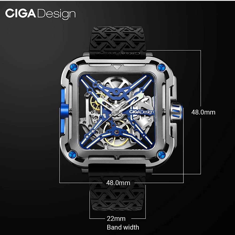 Часы серии X, автоматические механические наручные часы-скелетоны из нержавеющей стали CIGA Design (с силиконовым и нейлоновым ремешком)