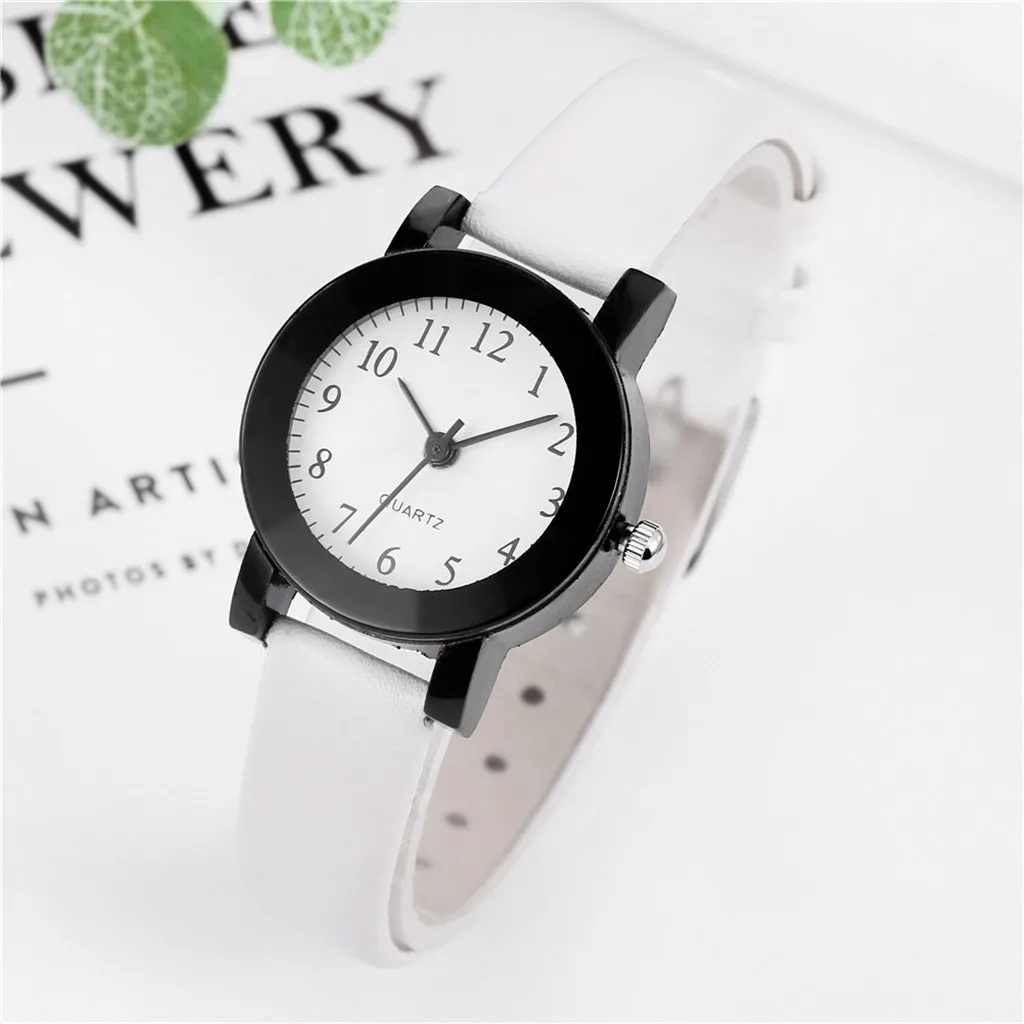New Fashion Women Leather College Style Black Case Fine Strap Band Quartz Analog Ladies Wrist Watch Reloj Mujer | Наручные часы