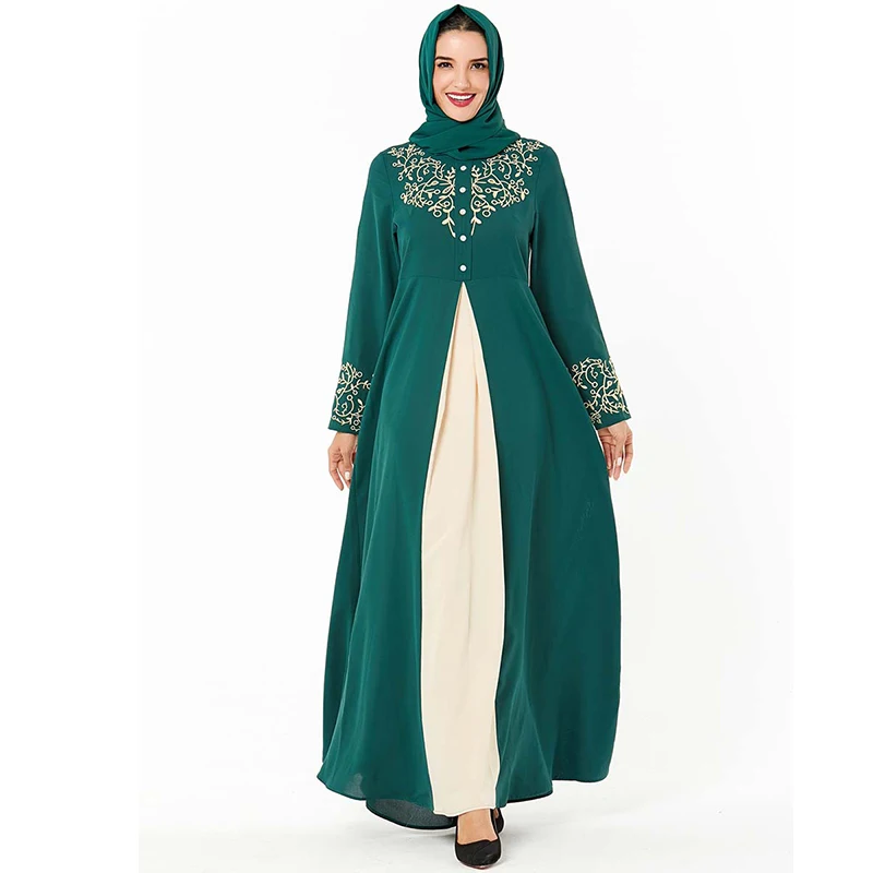 Зеленое нарядное платье в арабском стиле abaya Дубай турецкие платья Хиджаб мусульманское платье исламское одежда Абая для женщин Аравийский Восточный халат из марокена Халат
