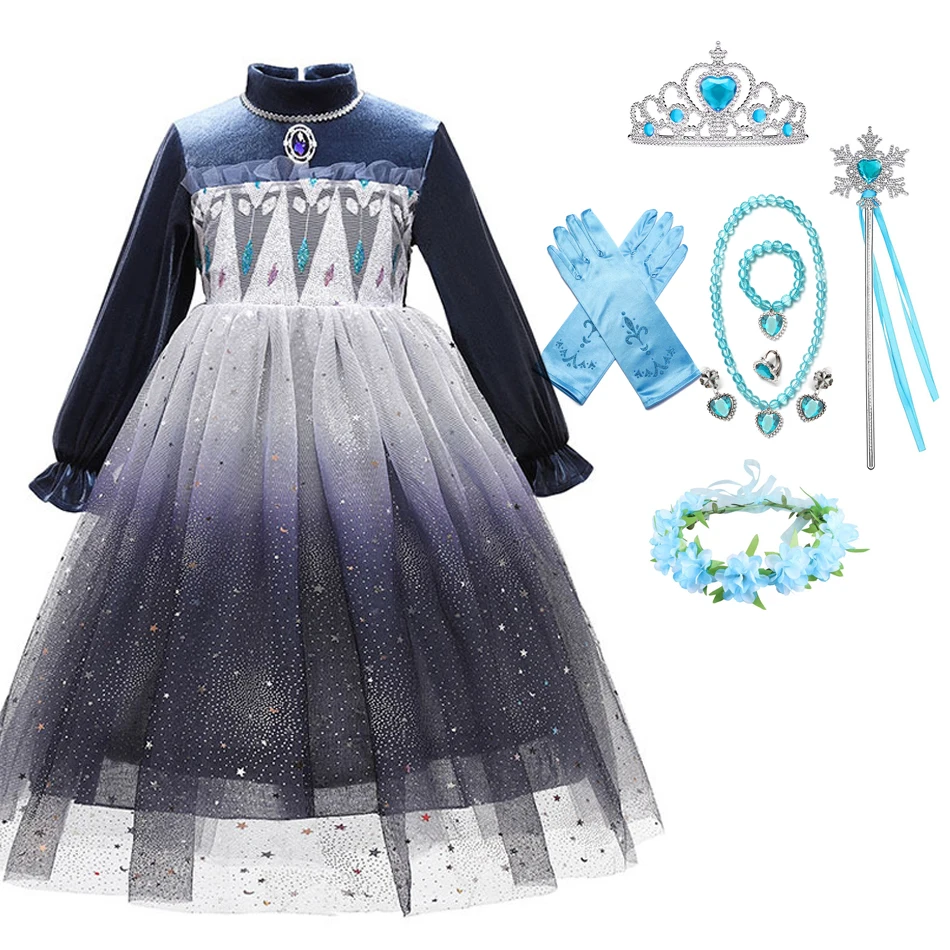 

Winter Autumn Warm Dresses for Girls Long Sleeve Fur Elsa Cosplay Costume Princess Ball Gown Kids Halloween Party Frozen