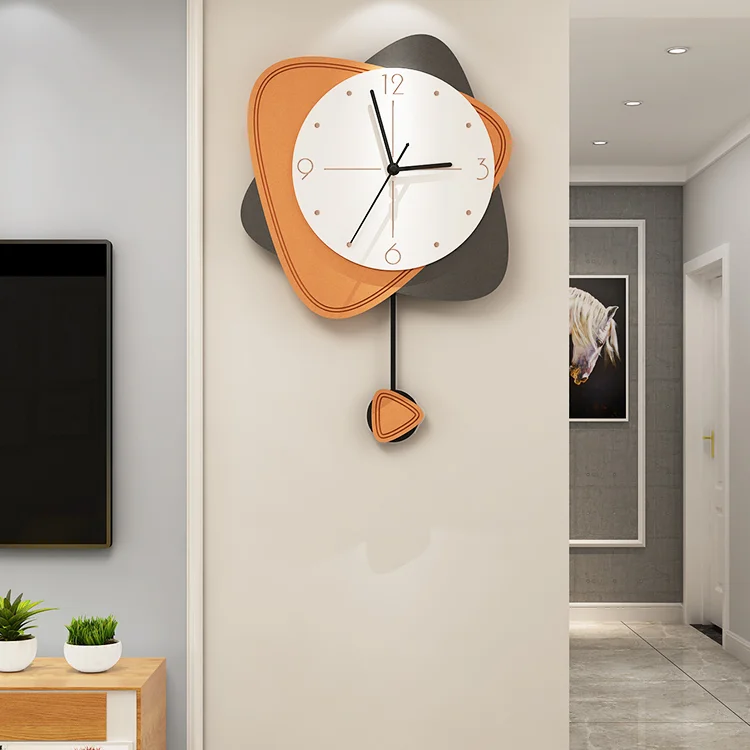 

Современные дизайнерские настенные часы, минималистичные большие геометрические настенные часы с маятником для обучения, бесшумные дерев...