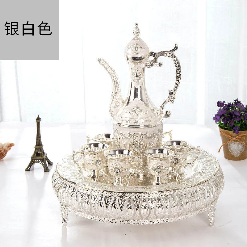 

New White Wine Glass Set Household European-Style High-Plate Wine Set Luxury Metal Wine Set