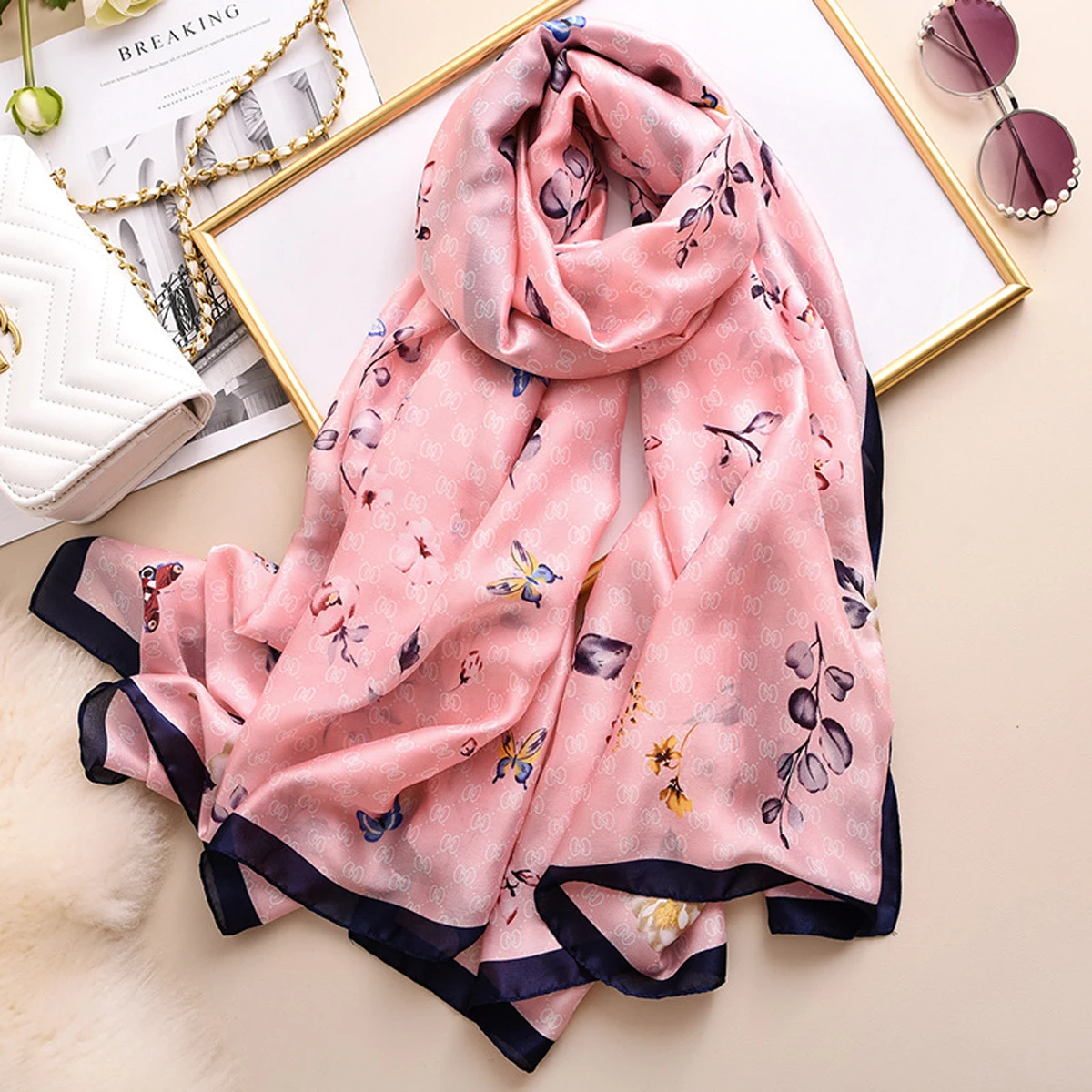 

9 colors women scarves for women fashion brand letter butterfly flower bee print beach shawls silk scarf