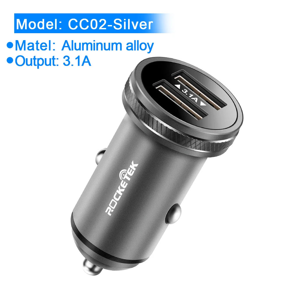 CC02-Silver Rocketek мини двойной зарядное устройство usb 3.1A 5 V ЖК-дисплей Дисплей Универсальный телефон автомобиль Зарядное устройство для Xiaomi samsung S8 iPhone X 8 Plus Tablet - Тип штекера: CC02-Silver