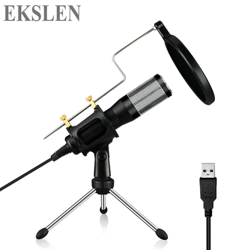 

EKSLEN металлический USB конденсаторный записывающий микрофон для ноутбука прямая трансляция Кардиоидная студия Запись вокала голос через ...
