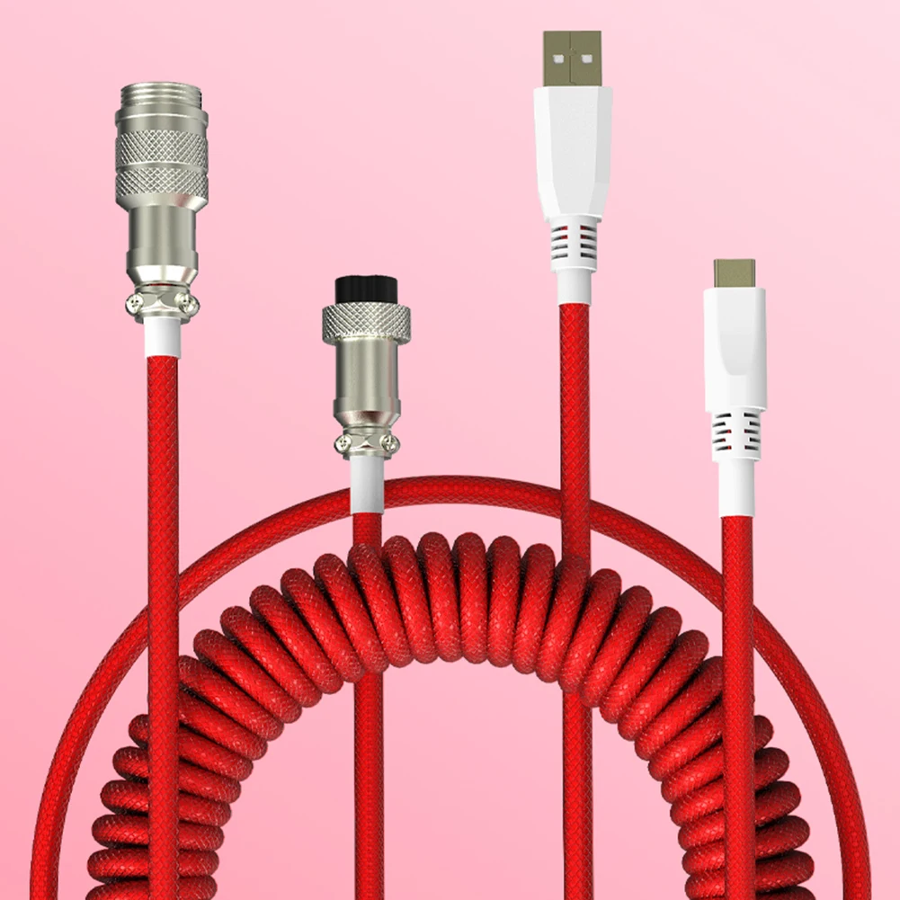 

Dropshipping Coiled Type C USB Cable for Mechanical Keyboard Aviator Connector Spiral Paracord with Sleeve