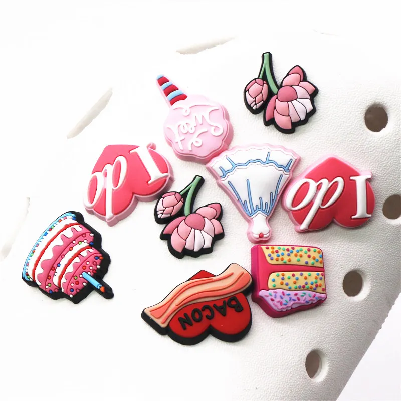 1pcs Birthday Cake PVC Shoe Charms Accessories Bacon/Marshmallow/Lotus/Princess Dress JIBZ fit Croc Charms Bracelet Kids Gifts