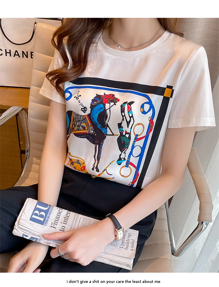 

Women's T-shirt Print T-shirts O-neck Tees Fashion Top Short Sleeve Tshirt Plus Size Casual Tops Loose Cotton Lady T Shirt 20074