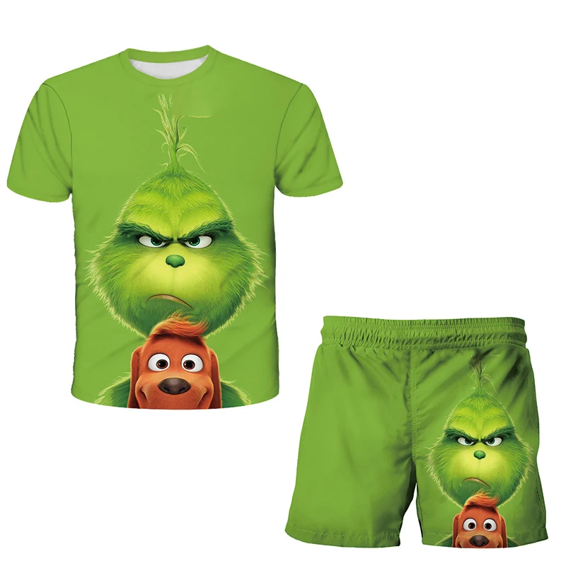 

3D Printing Grinch Anime T-Shirt Children Tracksuits for Girls Baby Boys Sport Suit Costume Tops Pants Clothing Set 4T-14T