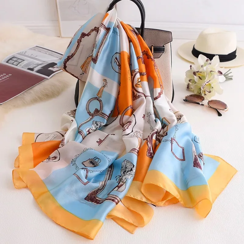 3 Модный летний осенний женский высококачественный шелковый шарф, шарфы, Женская шаль, женская накидка, бандана, глушитель, шифоновое пляжное парео - Цвет: 3