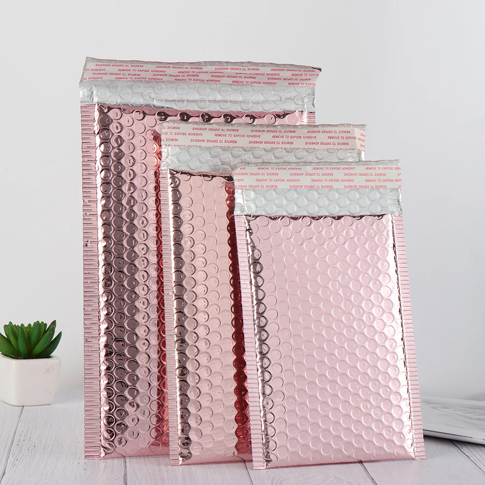

5pcs Rose Gold Bubble Envelope Foam Foil Shipping Mailing Bag Waterproof Bubble Mailer Envelope Vibration Bag for Gift Packaging