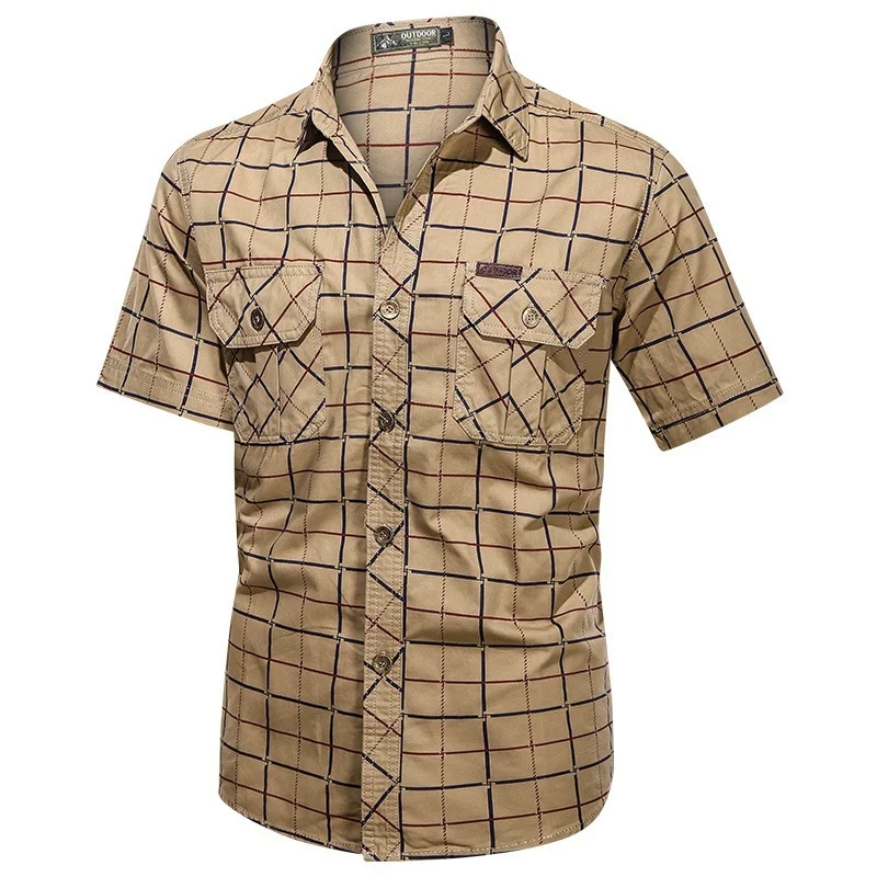 

AIOPESON Streetwear Plaid Men's Shirts 100% Cotton Casual Pocket Short-sleeved Shirt for Men New Summer Loose Classic Shirt Men