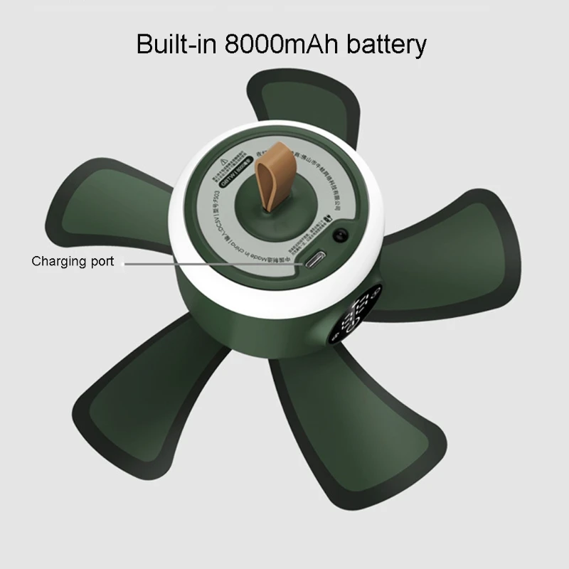 

8000mAh Remote Control Timing Camping Fan 4 Gears Tent Ceiling Fan with LED Lamp