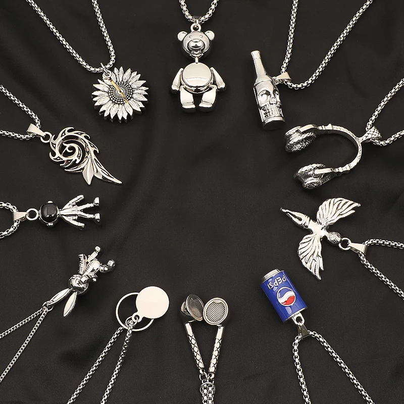 

Punk Pendant Necklace For Men Male Stainless Steel Neck Sweater Chains Goth Gothic Jewelry Gift