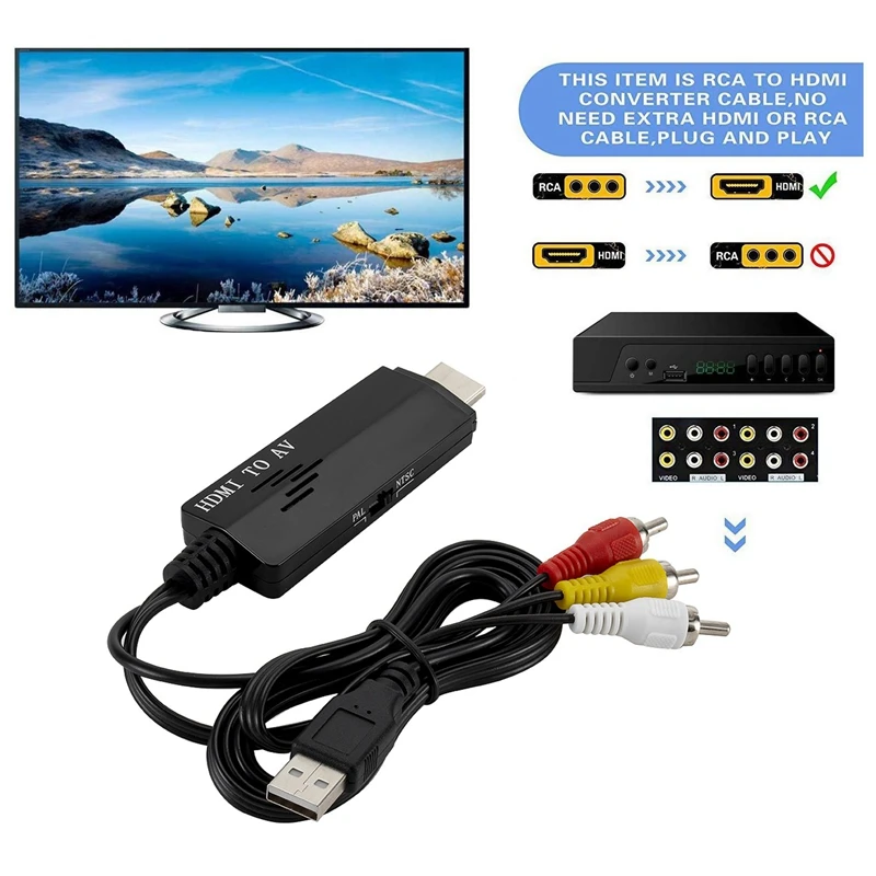 Преобразователь HDMI в RCA все-в-одном 1080P AV кабель штекер-штекер длинный | Компьютеры
