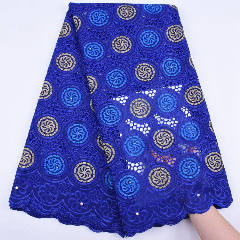 

Hot Sale African Lace Fabric High Quality Swiss Voile Lace In Switzerland Royal Blue African Lace Fabric For Party Dresses S1744