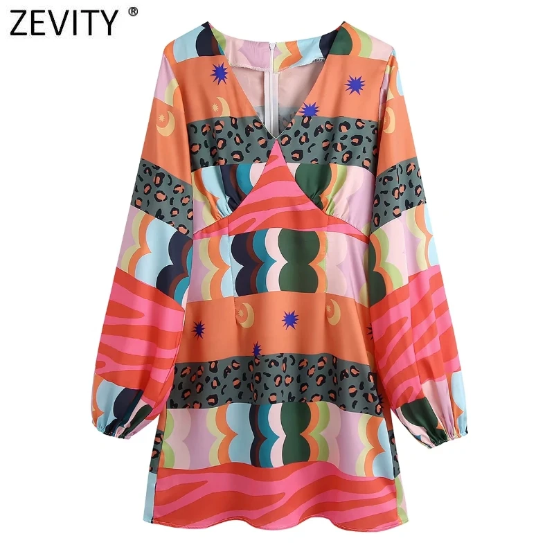 

ZEVITY женское винтажное платье с V-образным вырезом, леопардовым принтом в полоску, повседневное тонкое мини-платье, женское Ретро шикарное пл...