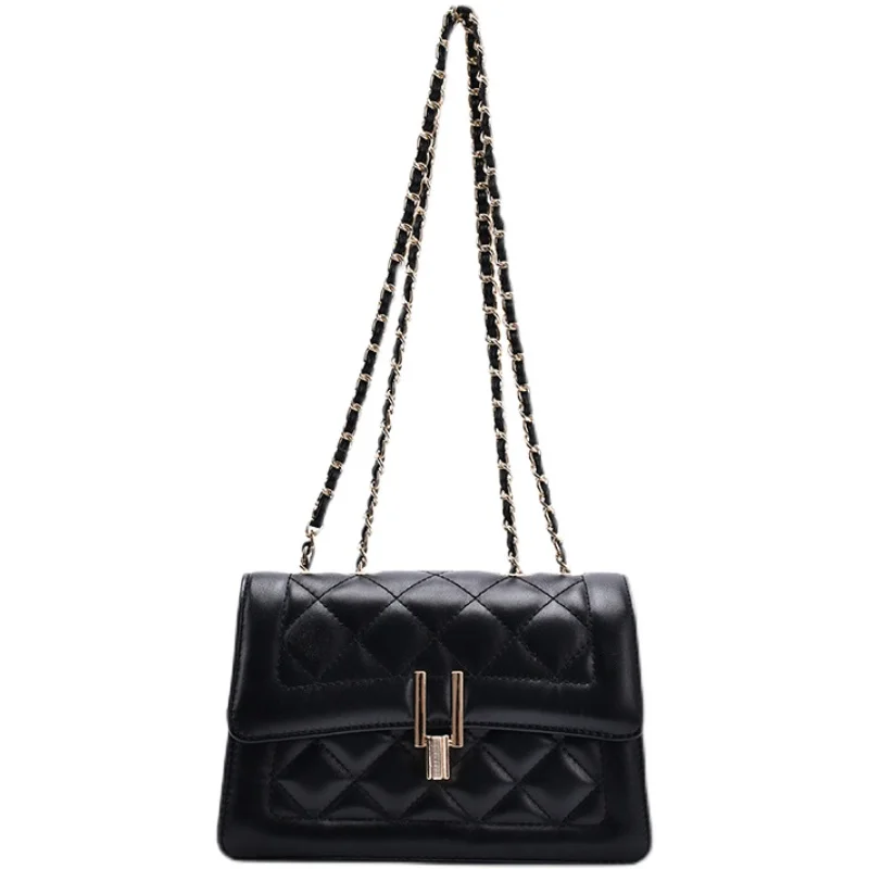 

2021 new versatile fashion chain One Shoulder Messenger Black Leather summer women's bag