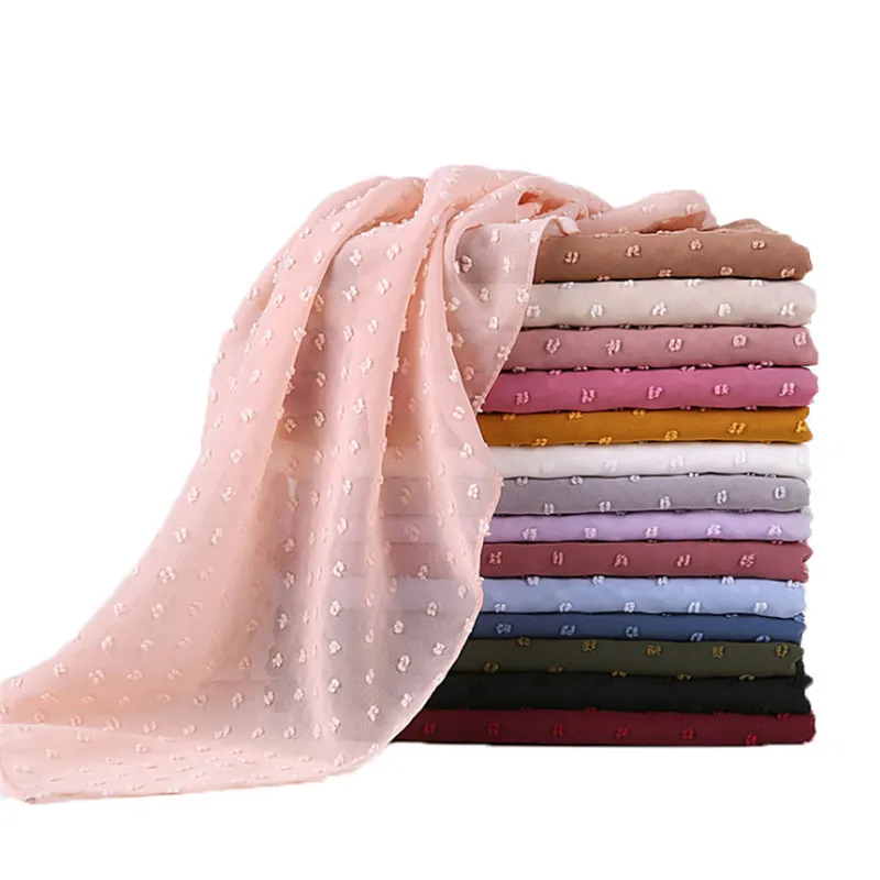 

Malaysia Ball Flocking Muslim Headband Pom Pom Pearl Bubble Chiffon Hijab Popular HeadWear Solid Color Islamic Arab Shawl Scarf