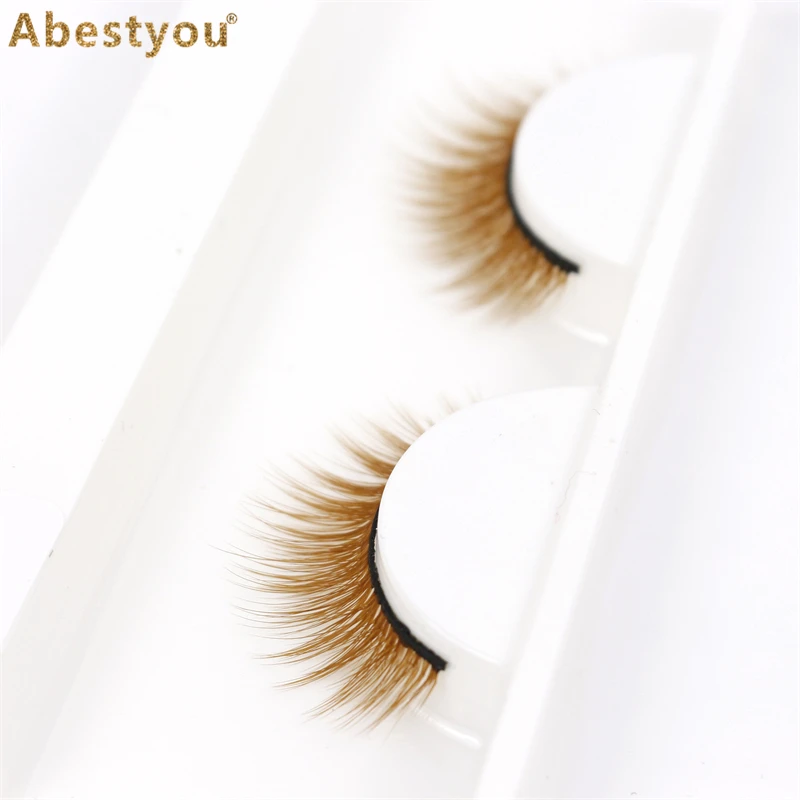 

Abestyou pure brown hair 3d mink fake eyelashes amber colored natural long fluffy individual dramatic rainbow pestañas postizas