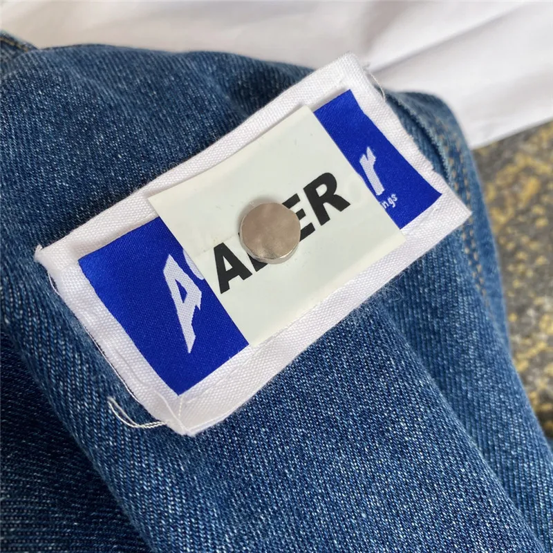 

Destroy Adererror Jeans Men Women 1:1 High Quality Ader Patch Label Adererror Cinder Pants Broken Back Pockets Trousers