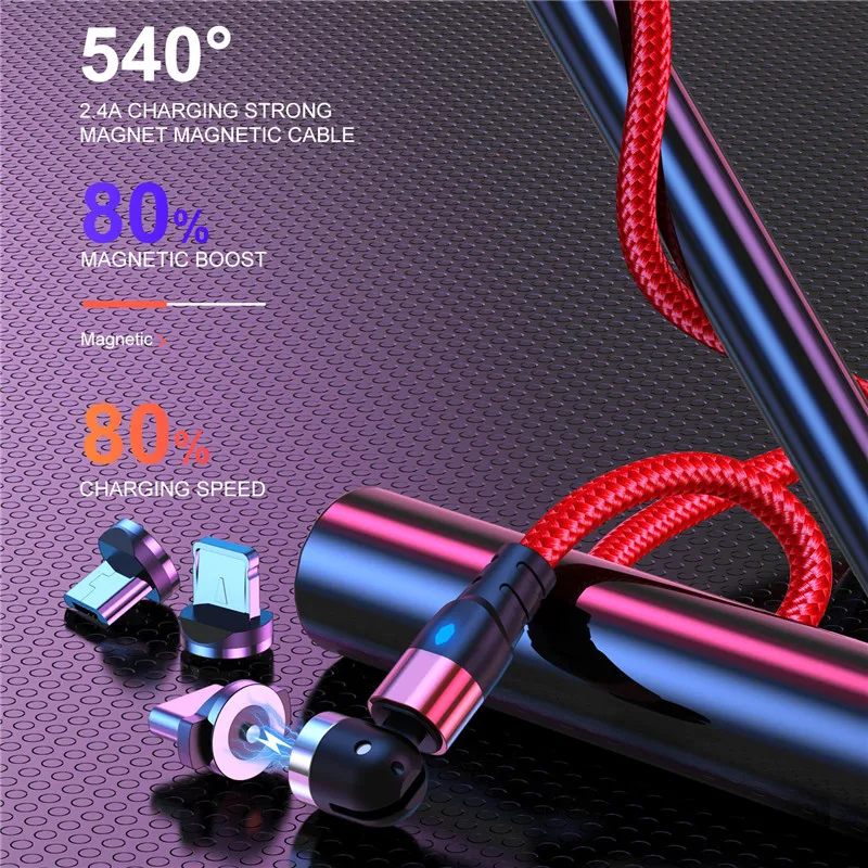 LED 540 Magnetic USB Cable Fast Charging type C Magnet Charger Micro For iPhone 12 Xiaomi oppo mi Samsung Huawei | Мобильные