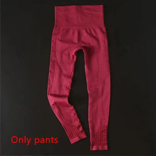 Wine red pants 2 шт., бесшовный комплект для йоги, бюстгальтер на бретельках, леггинсы с высокой талией, женская одежда для тренажерного зала, фитнеса, тренировок, комплект леггинсов для йоги, спортивная одежда для бега - Цвет: Wine red pants