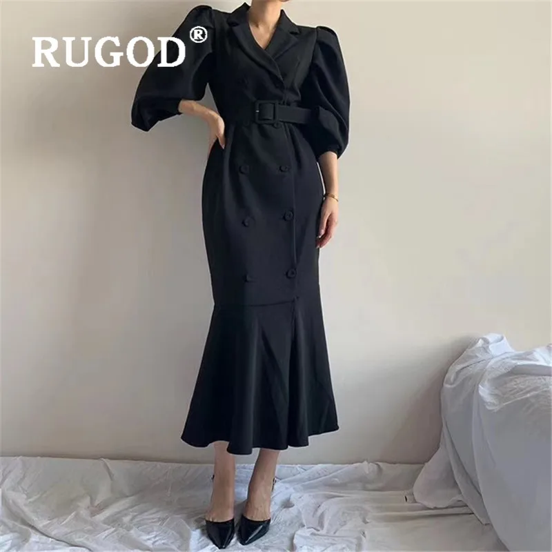 Женское платье с пышными рукавами RUGOD однотонное платье-макси в Корейском стиле