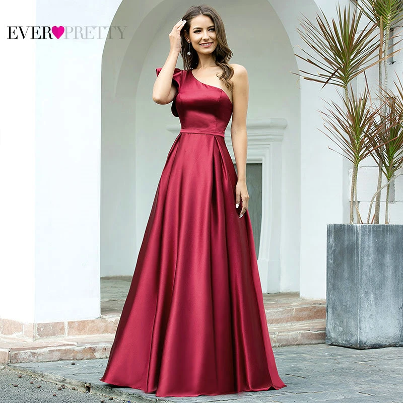 Женское атласное вечернее платье Ever Pretty бордовое длинное трапециевидной формы