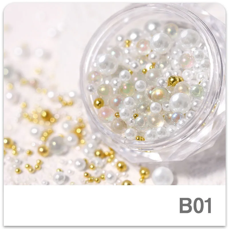 Nail Round Ball WHITE GOLD Pearl Beads Hot Mixed Size Plated Color 3D Art Decoration R | Красота и здоровье