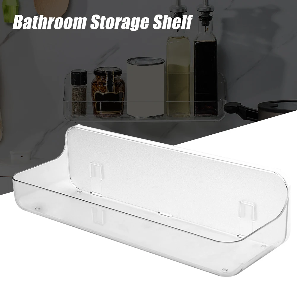 

No Drilling Storage Rack Shower Organizer Durable Holder Home Transparent For Shampoo Wall Mounted Stick On Bathroom Shelf