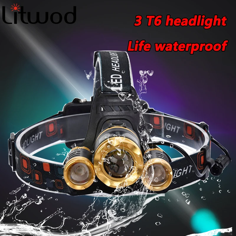 Litwod Z25 головной светильник 3/5 светодиодный T6 налобный фонарь рыболовный