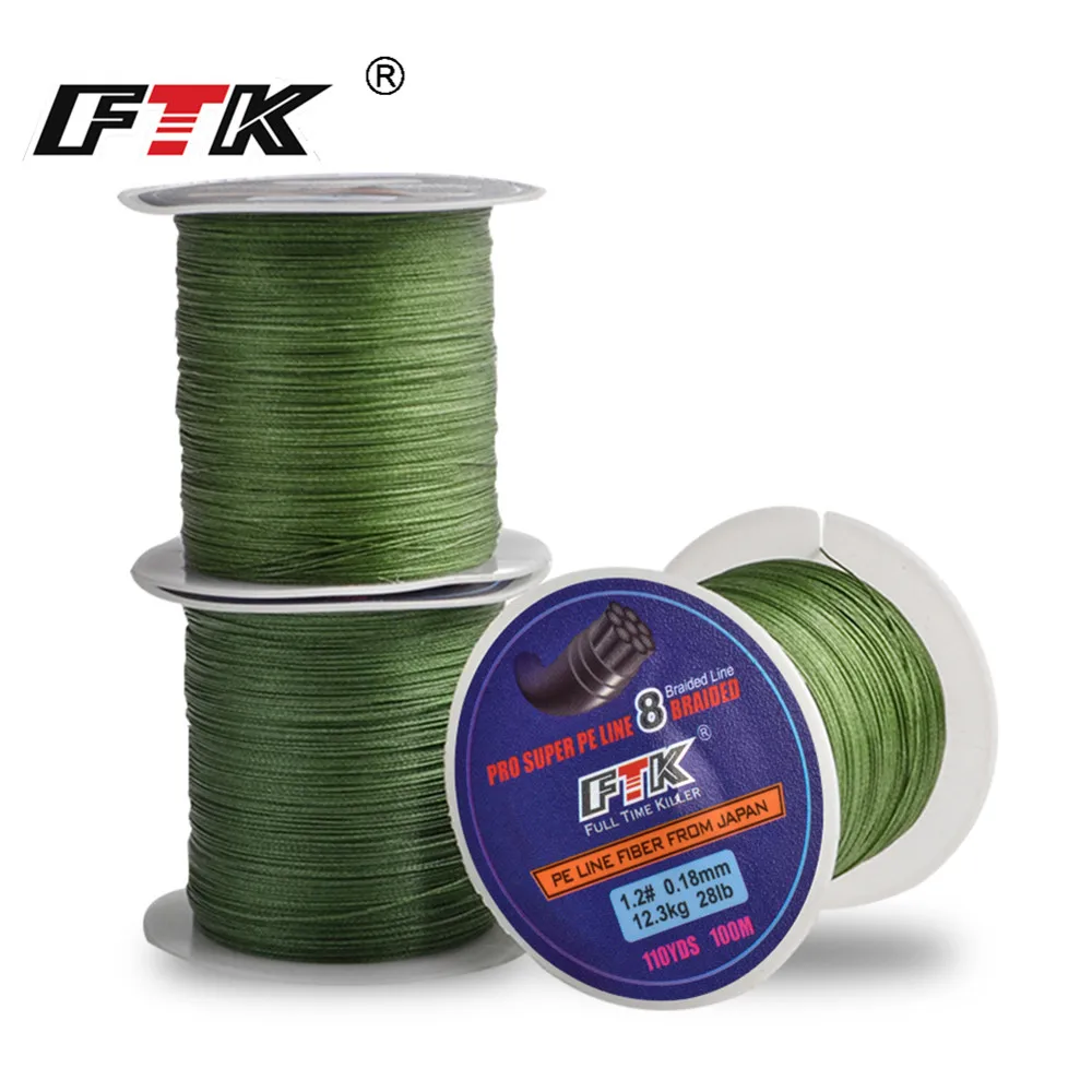 FTK 100 м 8-жильная ПЭ плетеная рыболовная леска 0 16-0 40 мм 25-90lb 10 5-40 3 кг невероятно