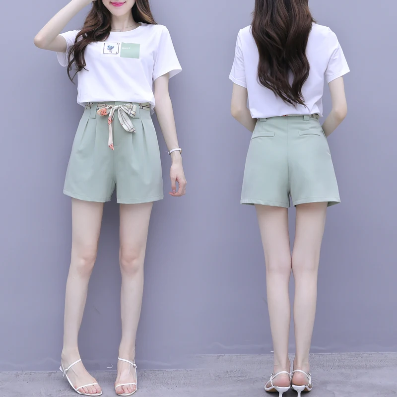 

Sweatshirt & Wide-Legged Shorts Two-Piece Clothing Set Lady Leisure Female New Summer Suit Soft Student Girl