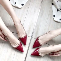 2021 european and american pointed rivet thick heel shoes women sandals with summer comfortable sexy soft leather heel shoes