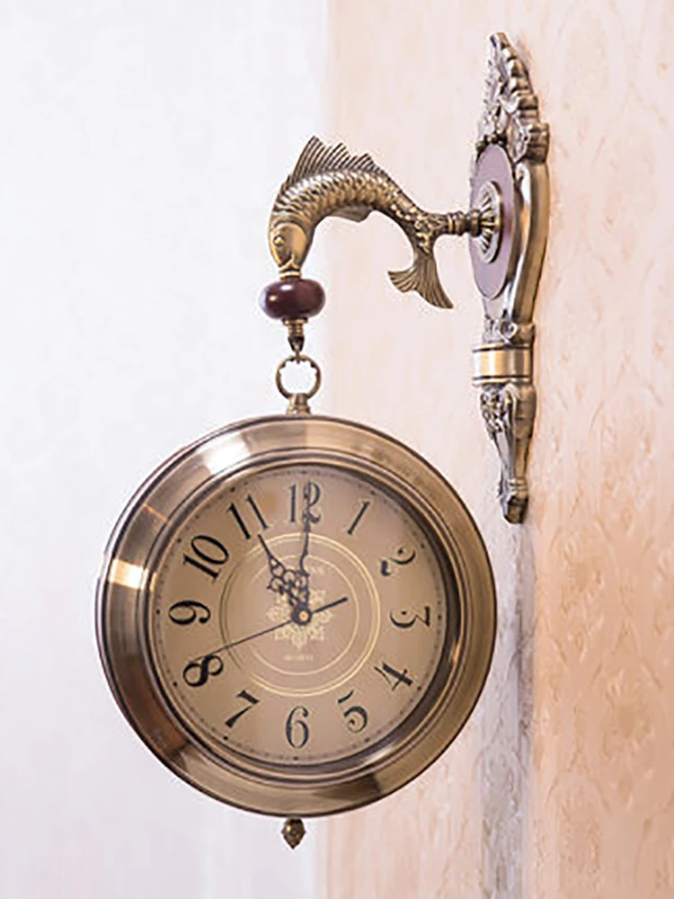 Металлические Двухсторонние настенные часы современный дизайн европейские