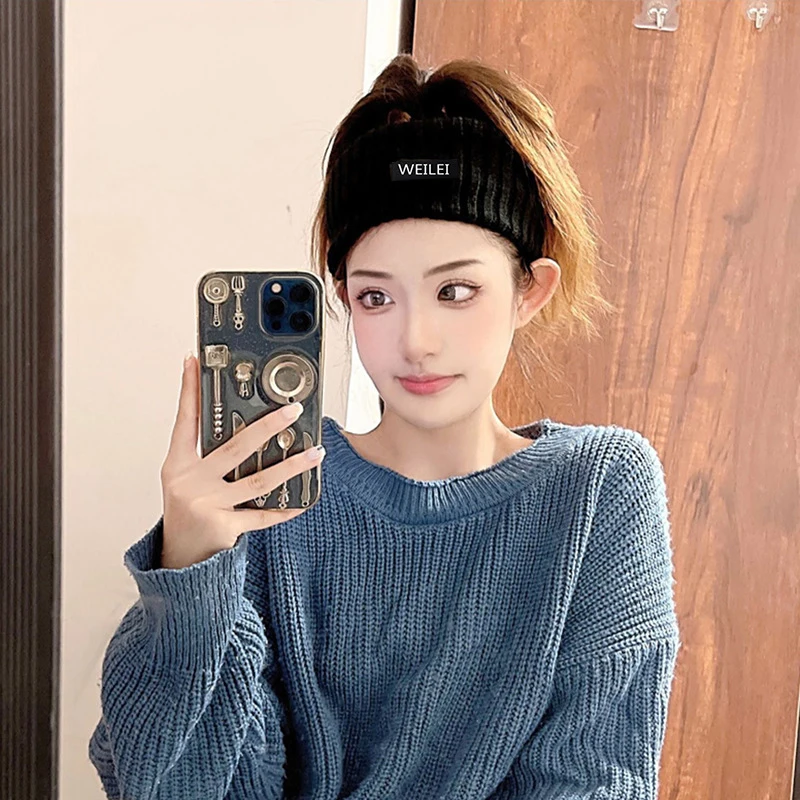 

2021 Fashion Cute Winter Wool Wide-brimmed Letter Headband Hair Accessories For Girl Women Knitted Warm Sports Hairband Makeup