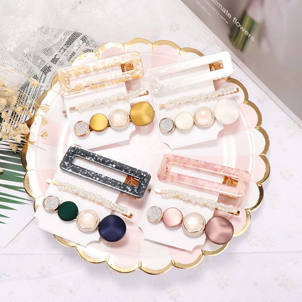 2020 3 шт./компл. корейские модные золотистые розовые акриловые полые заколки для