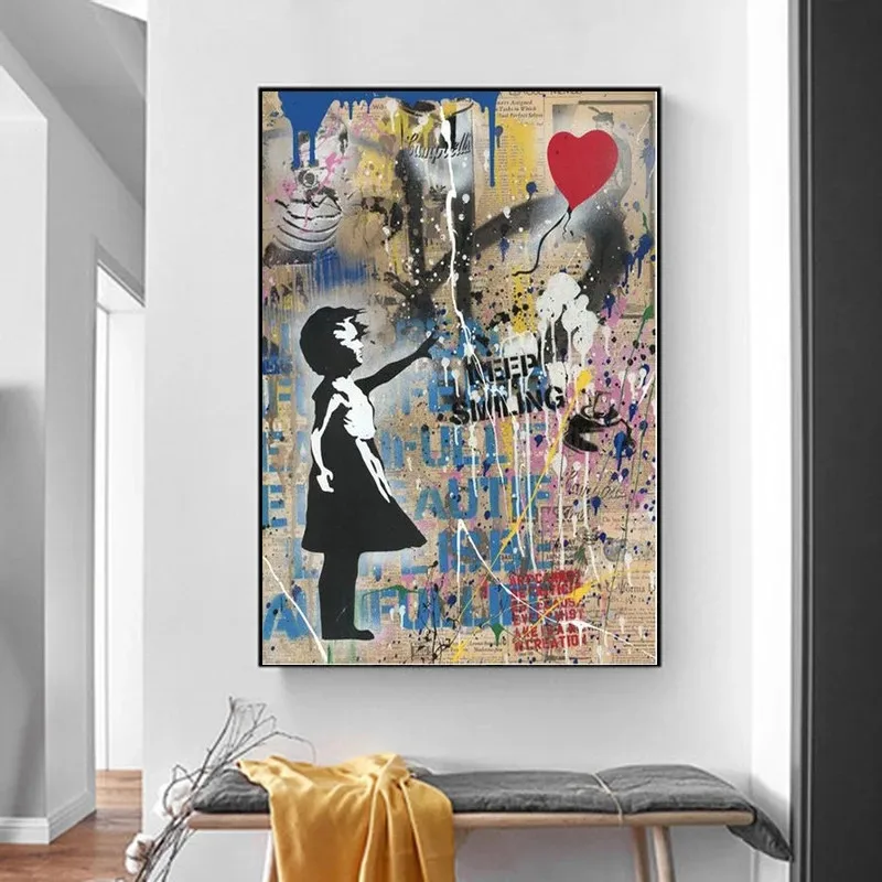 Classical Banksy Graffiti Art Street Canvas Figure Painting Girl With Red Balloon Posters and Prints Wall Picture Decor Cuadros | Дом и сад