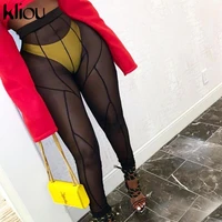 kliou mesh see through pants women 2021 hot sexy high waist patchwork sheer leggings body shaping baddie style skinny trousers