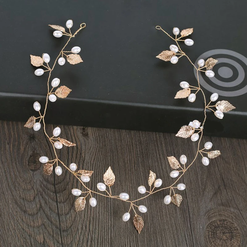 

Gold Metal Pearl Leaf Tiara Bridal Headpiece Wedding bobby pin Bride Hair Ornaments Clips Hair Greek Boho Jewelry Gifts
