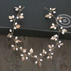 Модная Золотая тиара с жемчужинами и листьями, Женская винтажная элегантная повязка на голову ручной работы, свадебная бижутерия для волос, тиара, свадебные аксессуары для волос