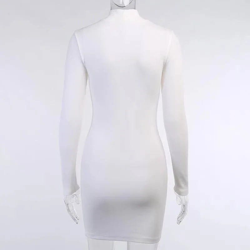 

2021 New sexy hollow out bodycon dress long sleeve party dress knitting slim white dress fashion party dress mini for women