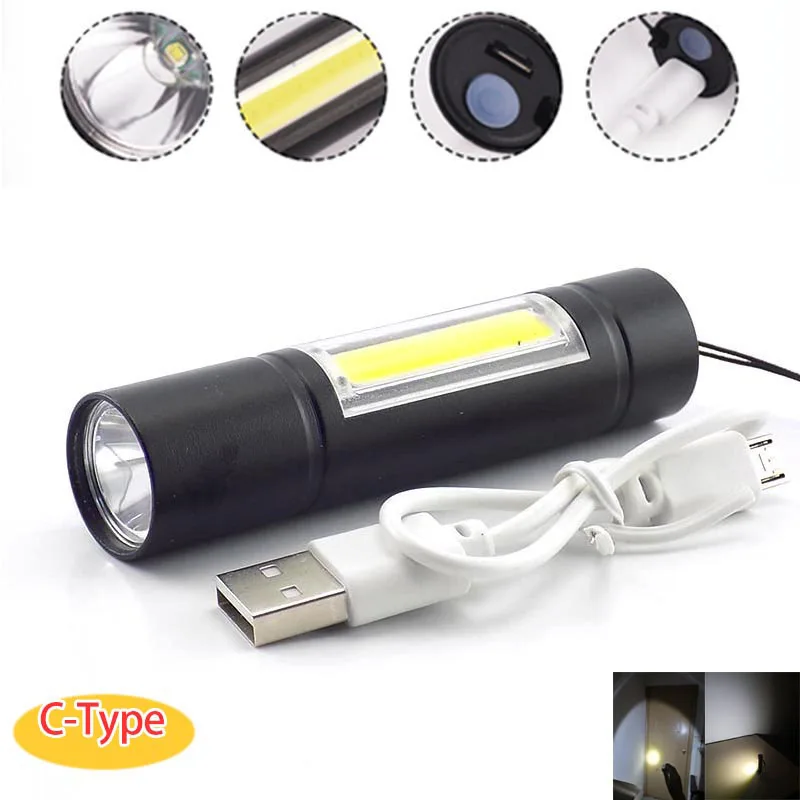 Мини-фонарик 2 LED COB Q5 Penlight Высокая мощность USB Linterna Рабочая вспышка фонарик