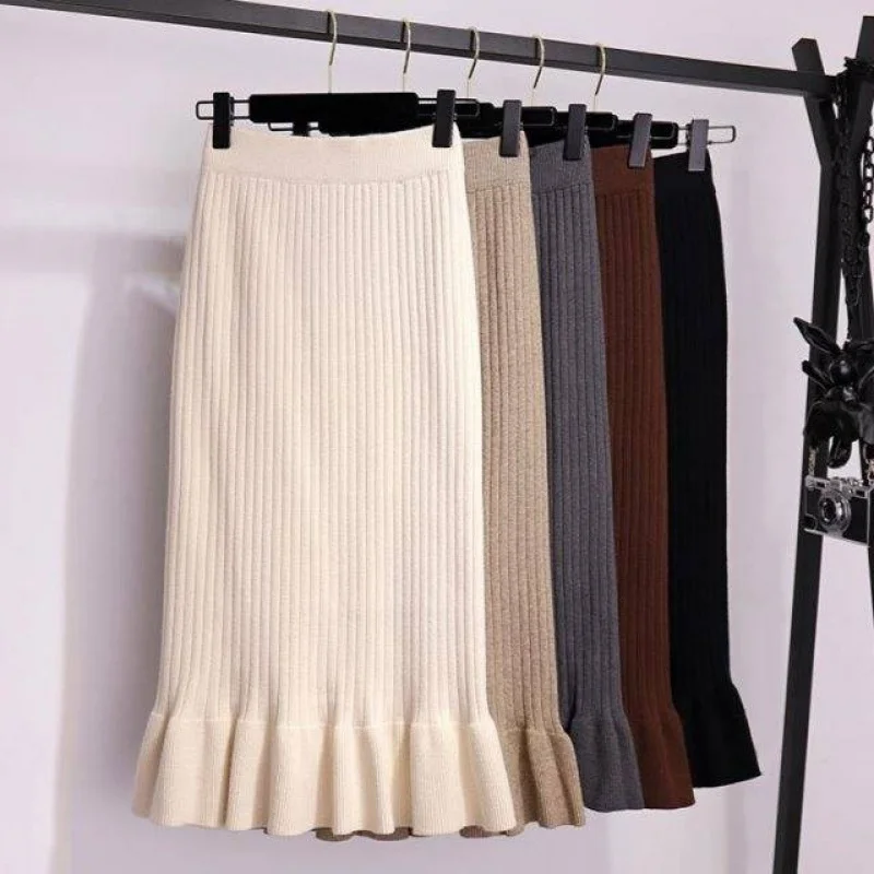 

2020 Women Knitted Skirt Spring Autumn Fashion New Elegant Mermai Solid Ladies Casual Skirts Womens High Waist Sweater Skirt