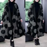 with a belt high quality fashion autumn winter womens woolen long coats loose middle aged mother oversized plaid cape wool