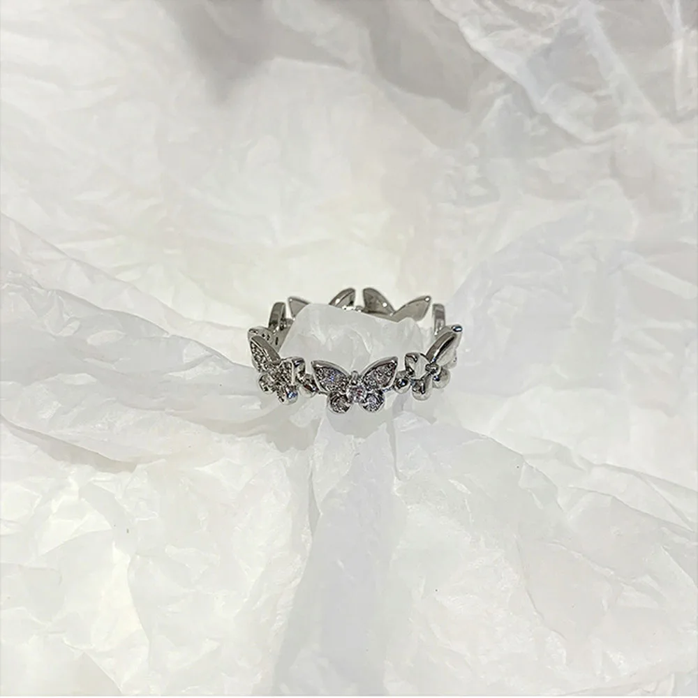 

Elegant Crystal Butterfly Rings Female Korean Simple Rhinestone Casual Ring Index Finger Opening Ring for Women Accessorise