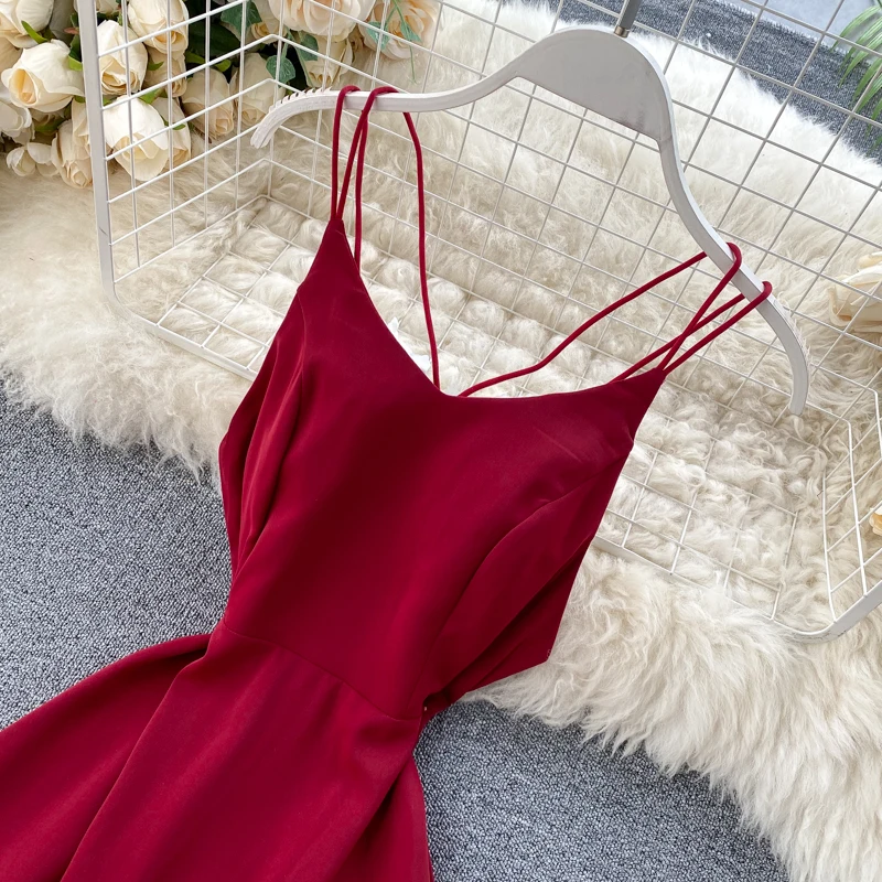 SINGRAIN женское летнее корейское вечернее платье с открытой спиной без рукавов V